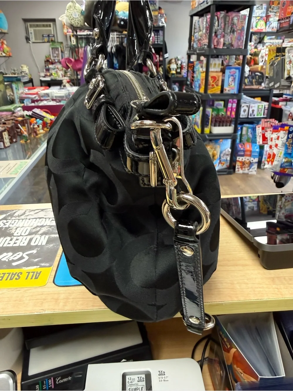 Coach Y2K Black Signature 'C' Satchel with Patent Trim
